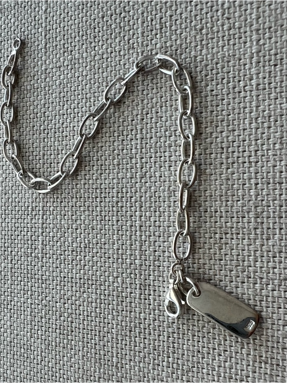 925 Sterling Silver Chain Link Bracelet with Tag Charm